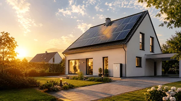 Woning met zonnepanelen voor eigen energieopwekking en opslag